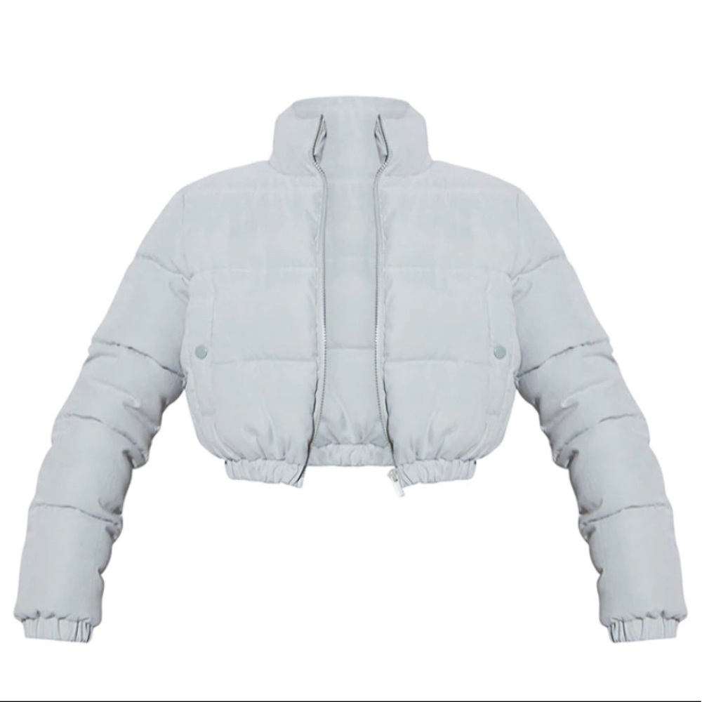 Sage Green Peach Skin Cropped Bubble Puffer Jacket